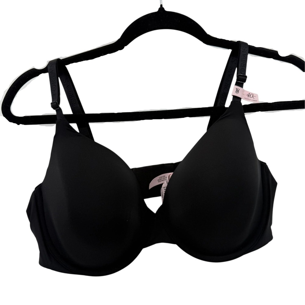 Victoria's Secret Black Lightly Lined Logo Strap T-Shirt Bra 40C NWT
